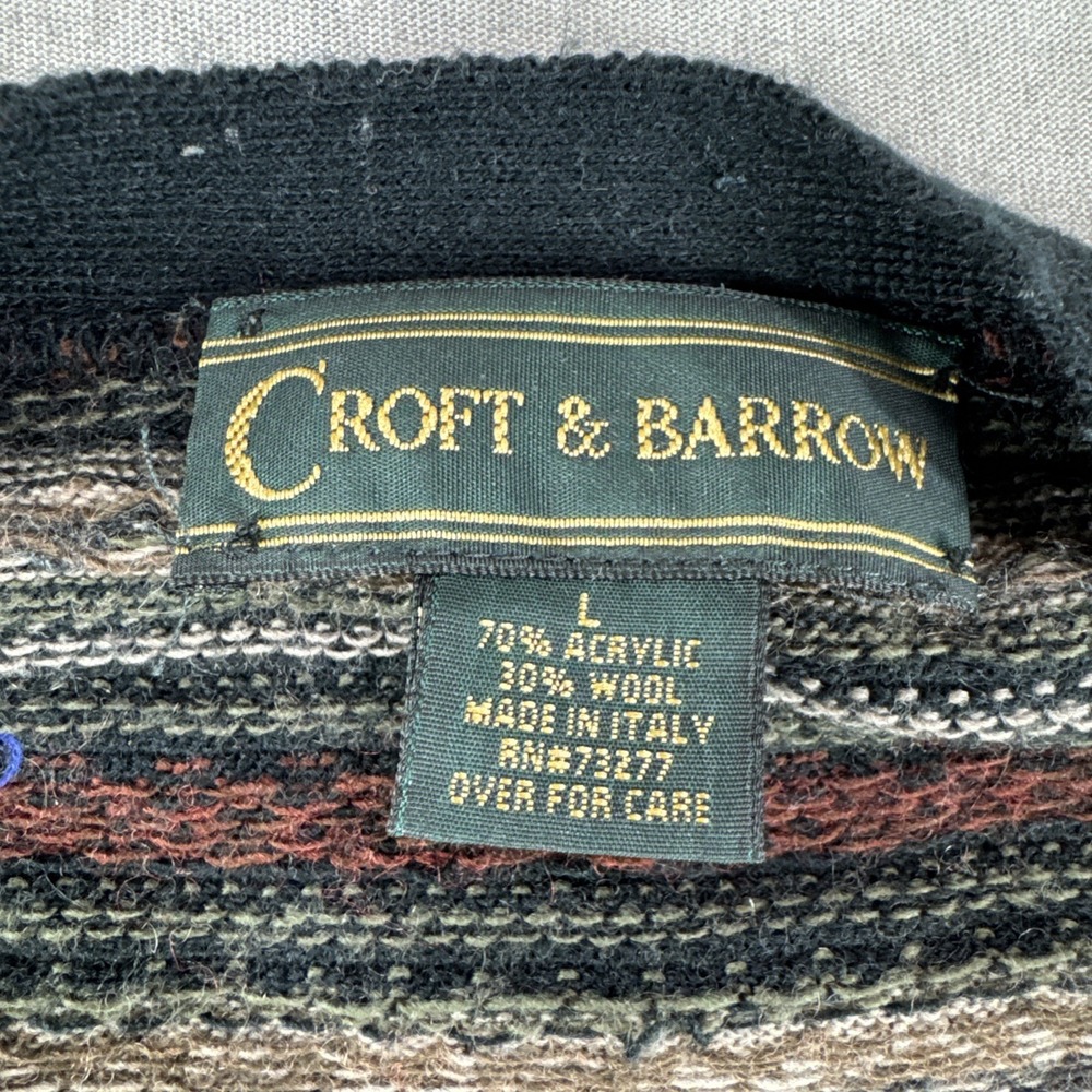 Vintage Croft Barrow Wool Blend Vest Mens L Striped Button Up Sweater Italy Made - Picture 3 of 4